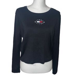 Tommy Jeans Black Cropped Long Sleeve Tee (XL)